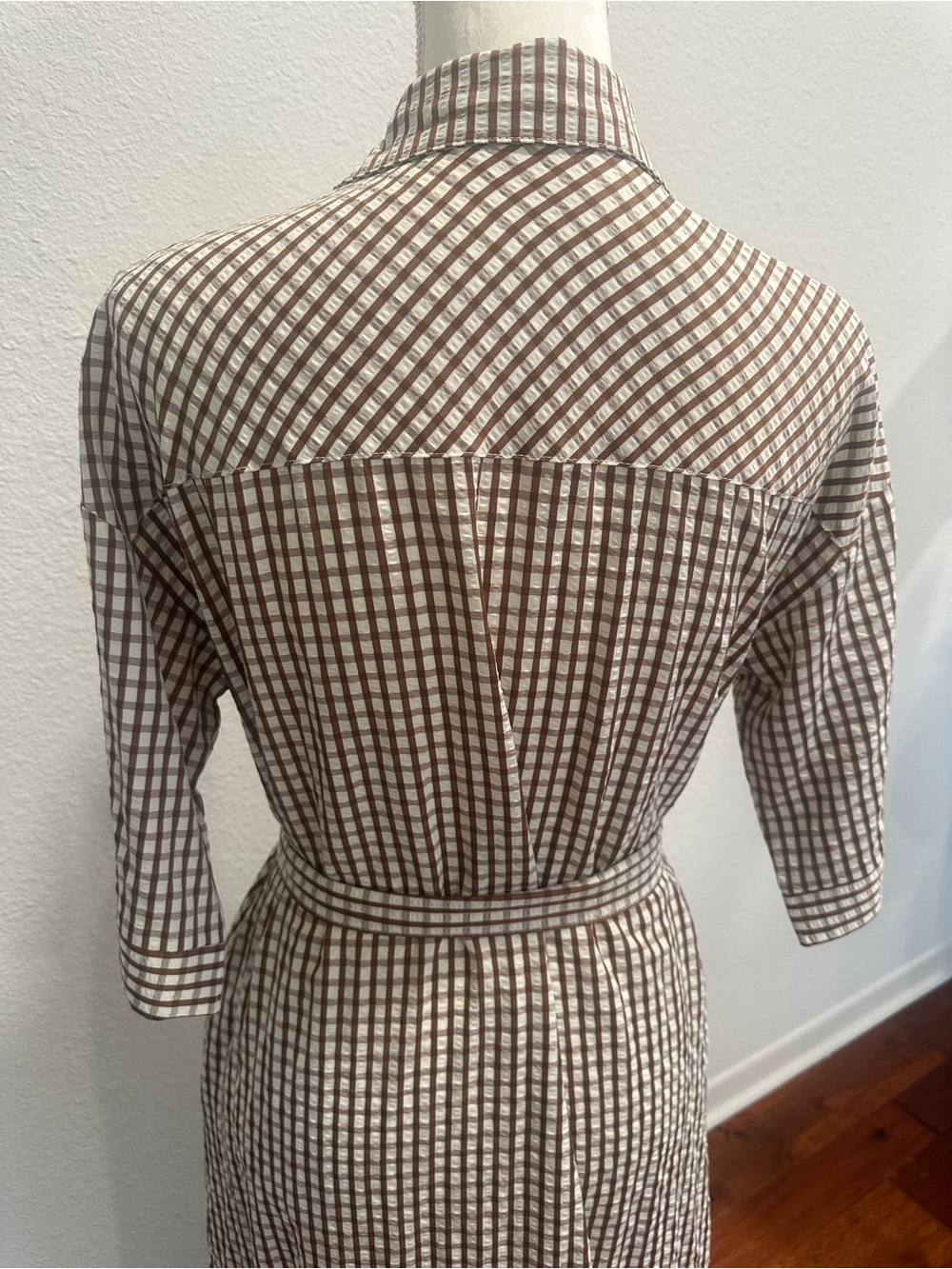 Neutral Gingham Tie-Waist Shirt Dress - Picture 5 of 5